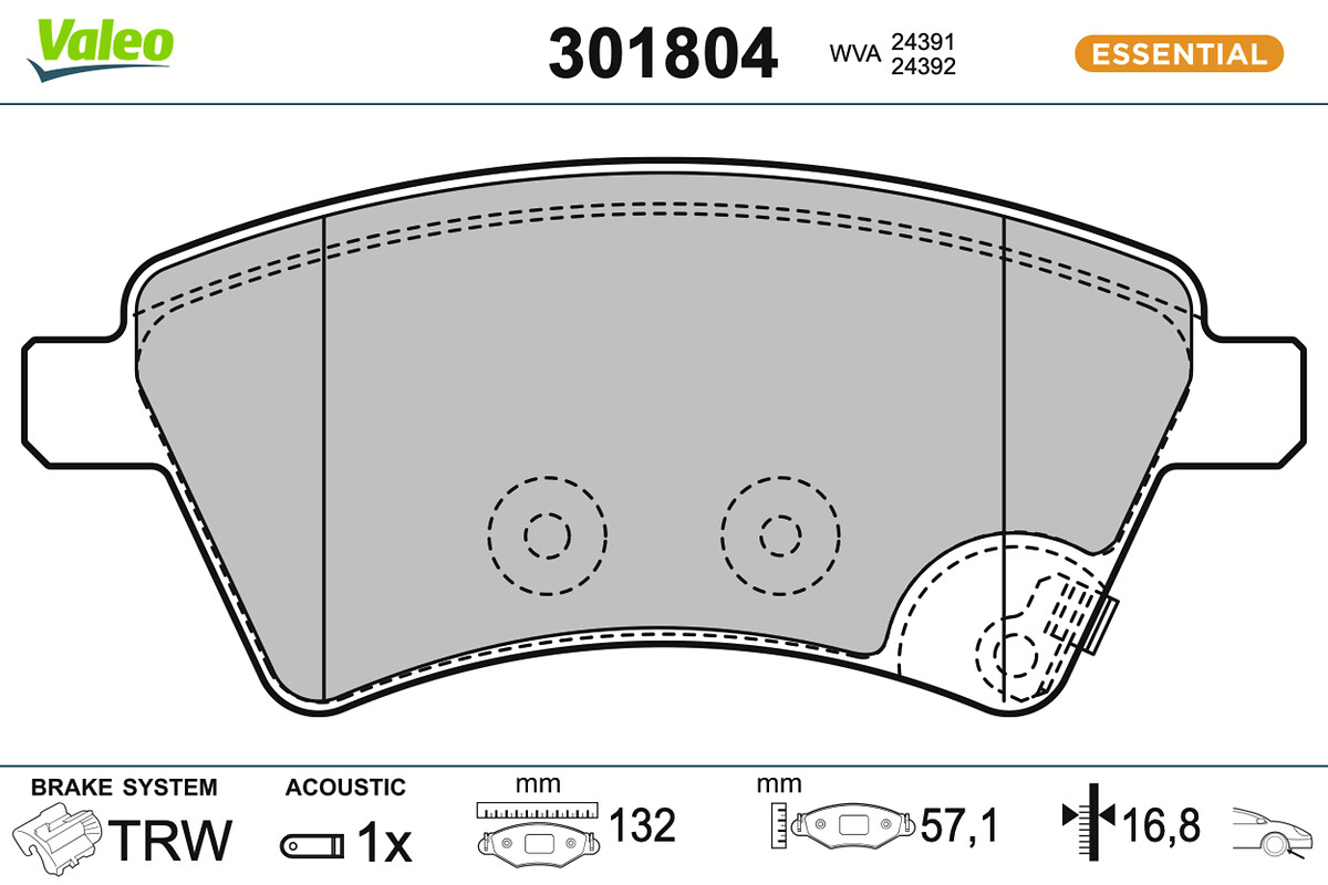 Jeu de 4 plaquettes de frein VALEO ref. 301804